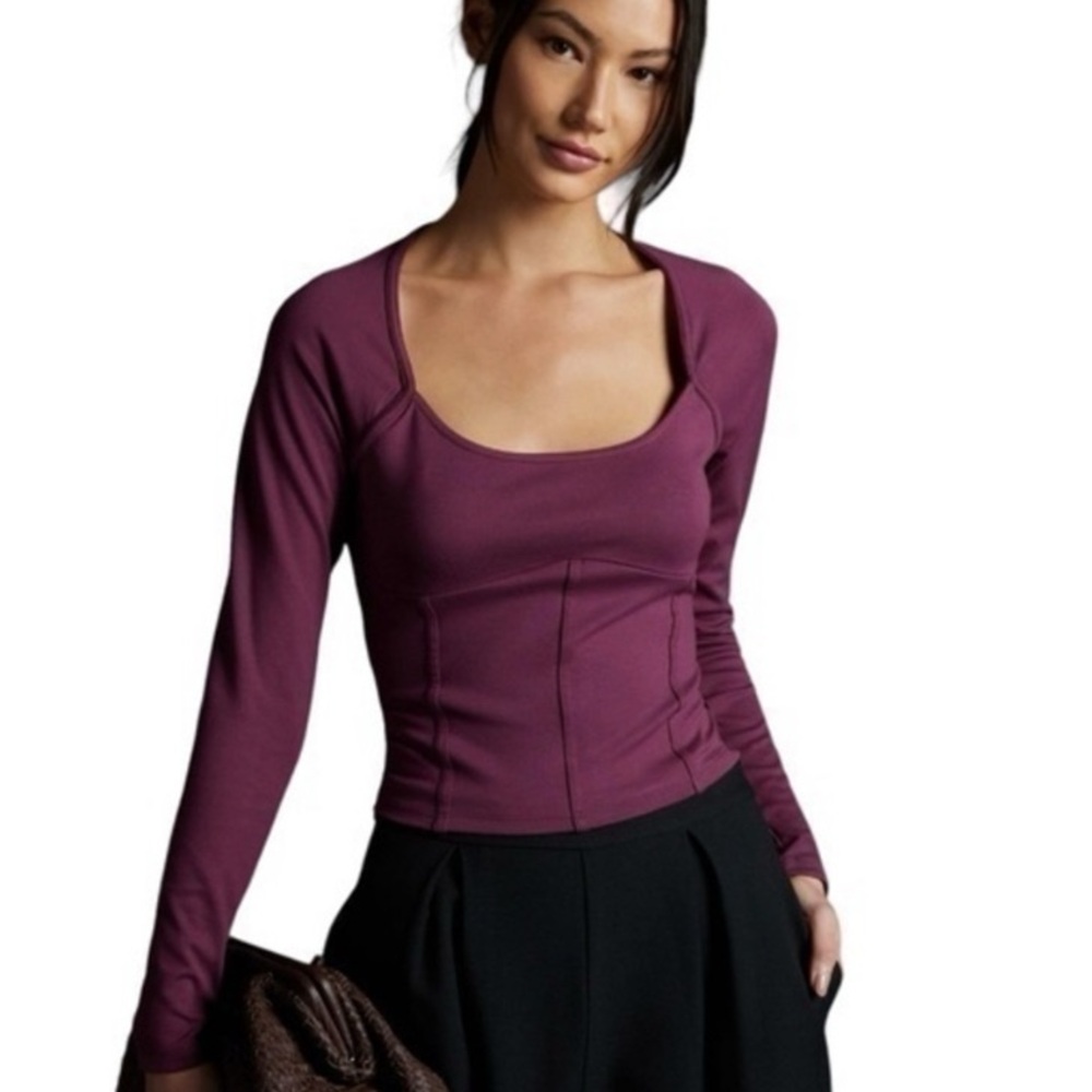 Purple Fitted Long Sleeve with Scooped Neckline and Corset details